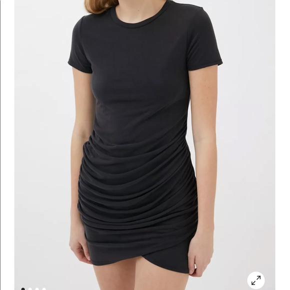 UO Lucena Ruched Short Sleeve Black Mini Dress - Picture 3 of 4